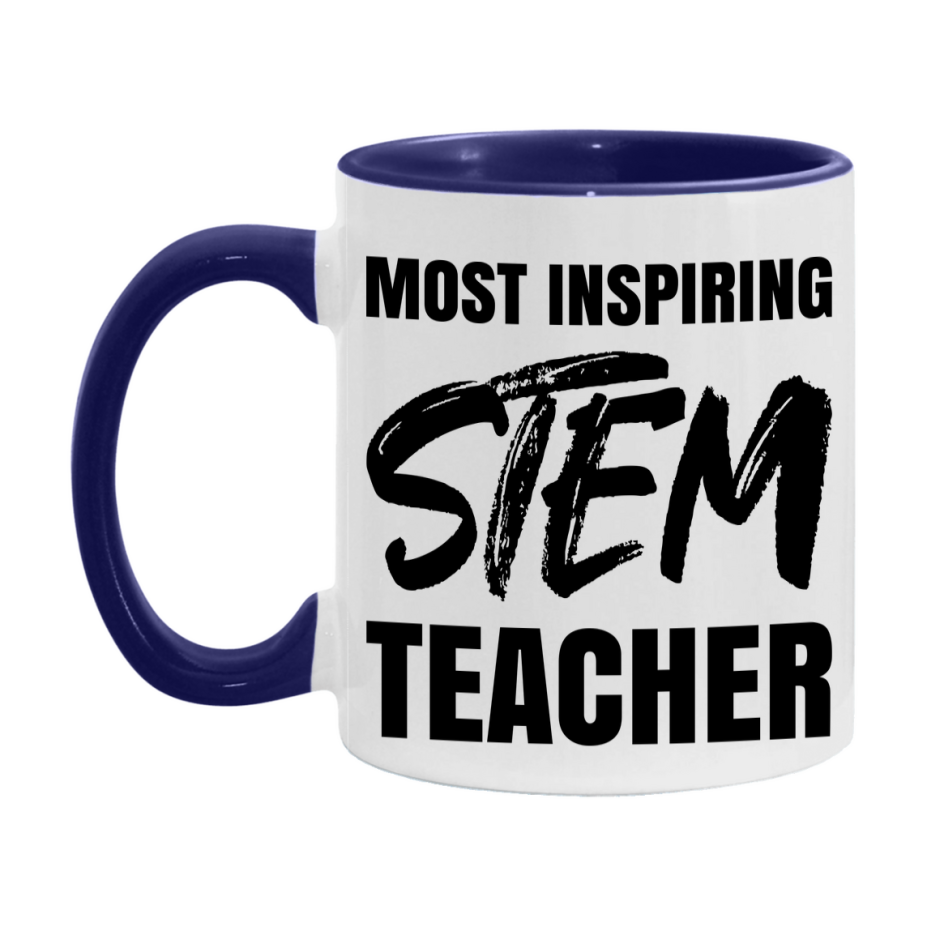 Teacher Superlative Mug, Most Inspiring Stem Teacher Gift, 11oz or 15oz White Ceramic Coffee Cup, Gift for Stem Teacher