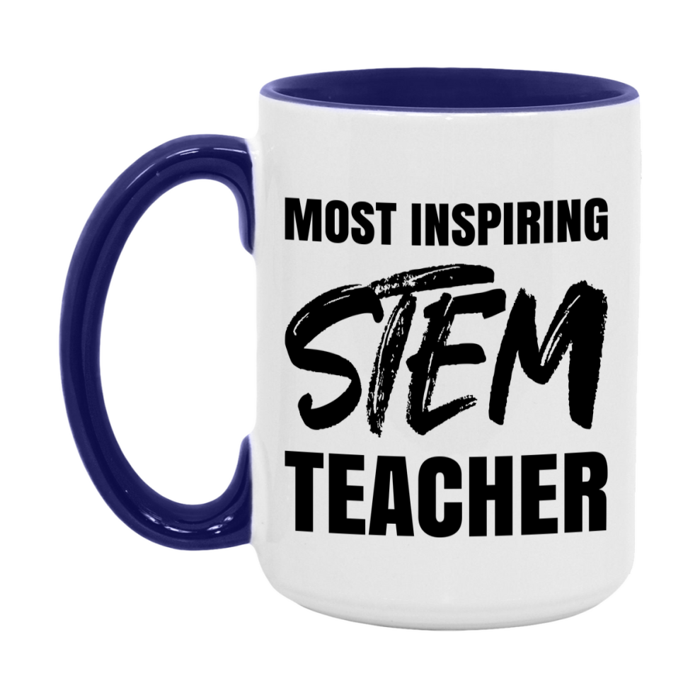 Teacher Superlative Mug, Most Inspiring Stem Teacher Gift, 11oz or 15oz White Ceramic Coffee Cup, Gift for Stem Teacher