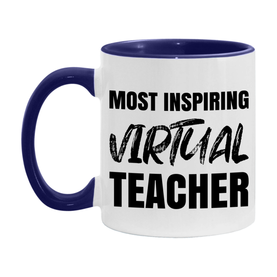 Teacher Superlative Mug, Most Inspiring Virtual Teacher Gift, 11oz or 15oz White Ceramic Coffee Cup, Gift for Virtual Teacher
