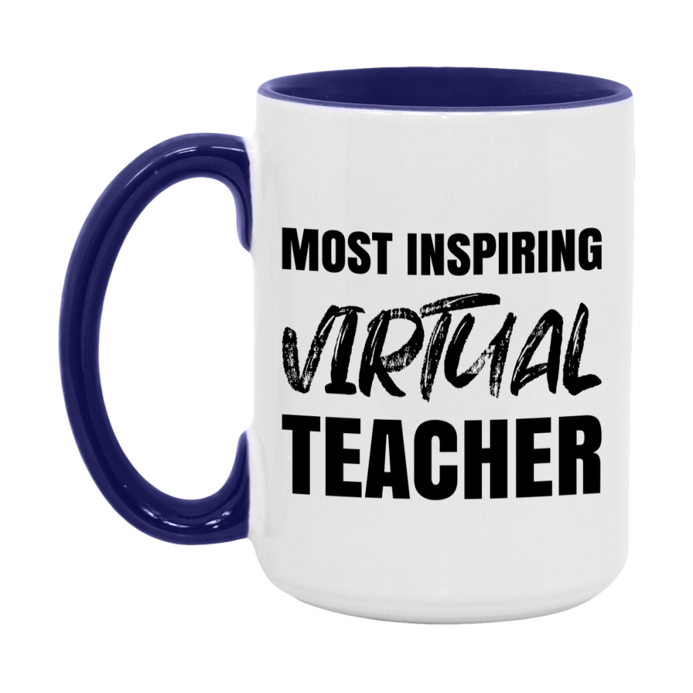 Teacher Superlative Mug, Most Inspiring Virtual Teacher Gift, 11oz or 15oz White Ceramic Coffee Cup, Gift for Virtual Teacher