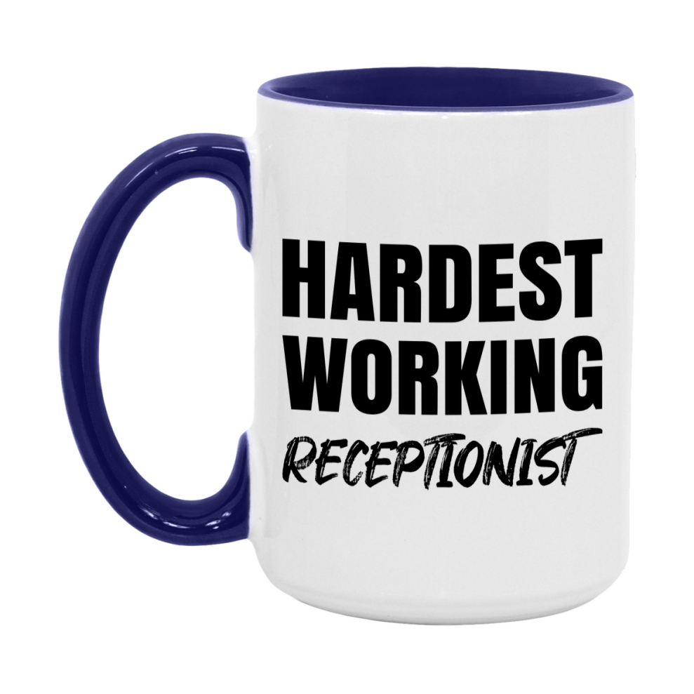 Receptionist Superlative Mug, Hardest Working Receptionist, 11oz or 15oz Ceramic Coffee Mug, Double-Sided Cup, Gift for Receptionist, Coworker Gift, Boss Gift