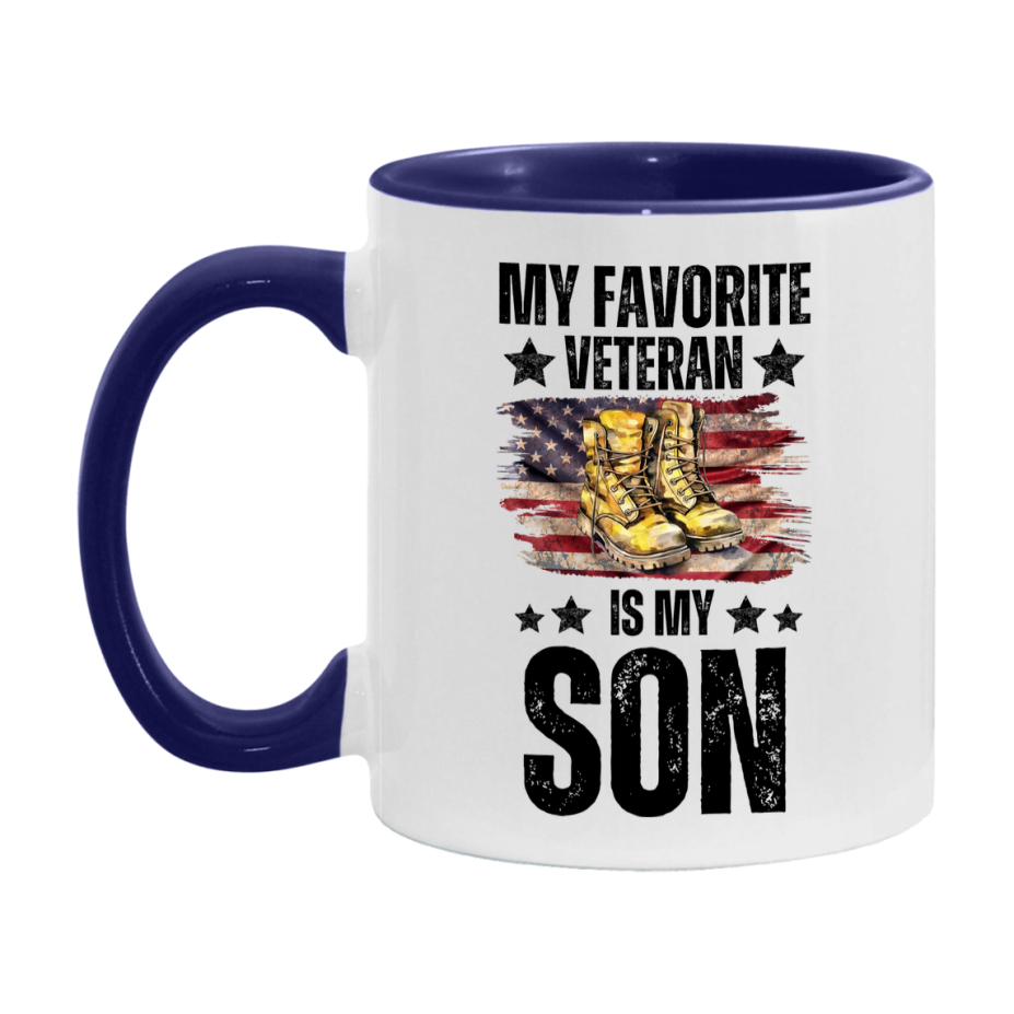 Veteran Gift Mug, My Favorite Veteran Is My Son, 11oz or 15oz Ceramic Coffee Cup Gift for Son