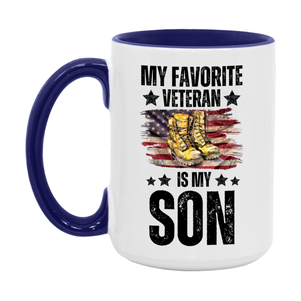 Veteran Gift Mug, My Favorite Veteran Is My Son, 11oz or 15oz Ceramic Coffee Cup Gift for Son