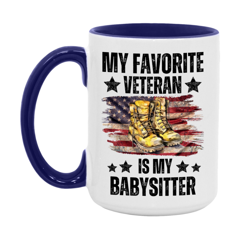 Veteran Gift Mug, My Favorite Veteran Is My Babysitter, 11oz or 15oz Ceramic Coffee Cup Gift for Babysitter