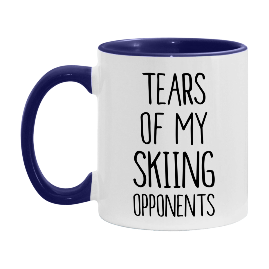 Funny Skiing Mug, Tears Of My Skiing Opponents, 11oz or 15oz White Ceramic Coffee Cup Gift for Skiing Lovers
