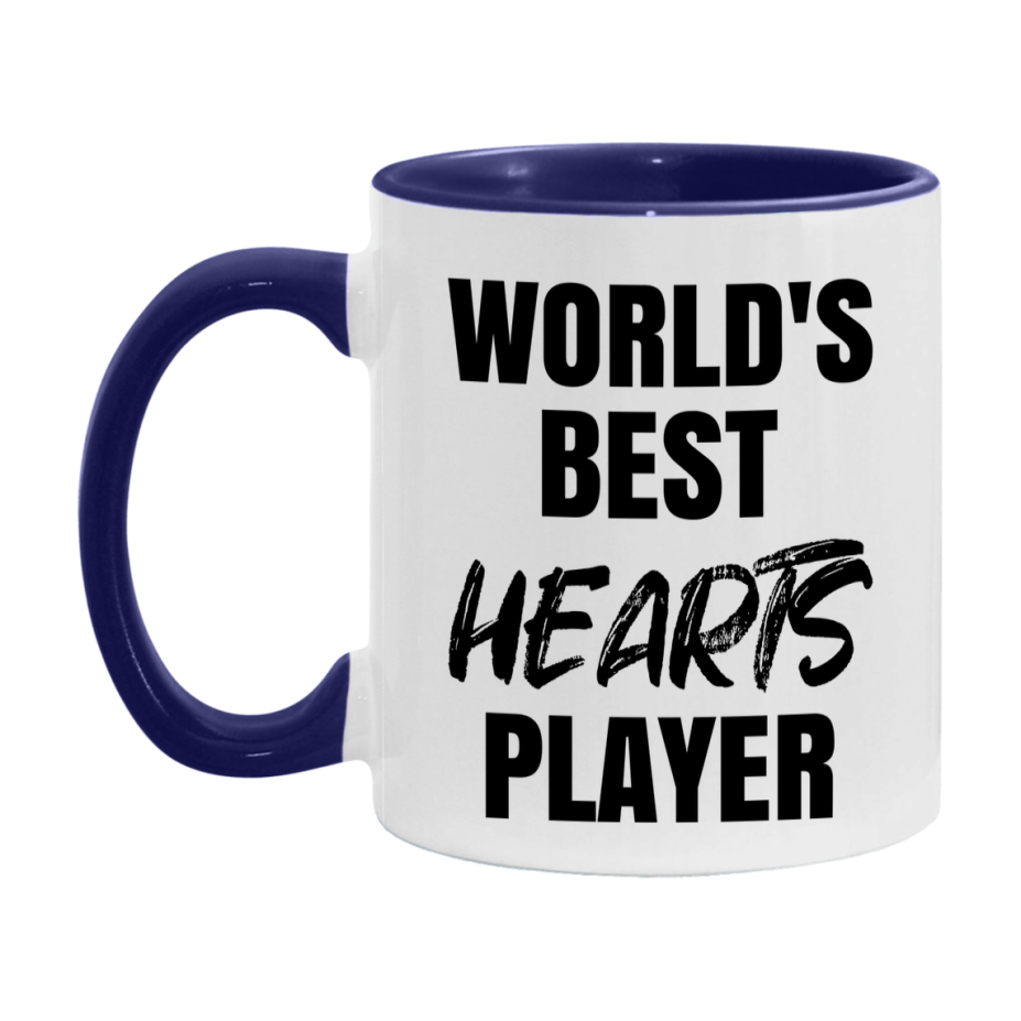 World's Best Hearts Player Mug, Funny Card Game Player Gift, 11Oz Or 15Oz White Ceramic Mug