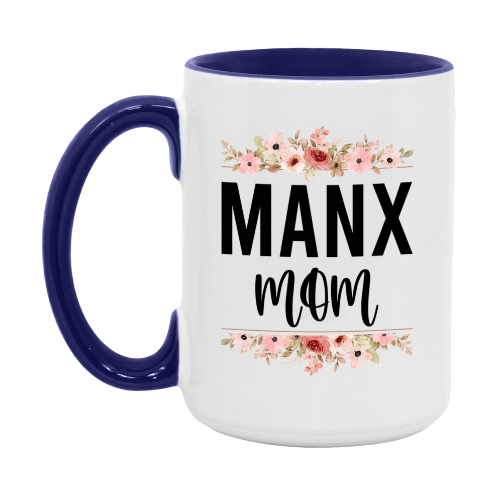Manx Cat Mom Mug, Floral Cat Mug For Mom, 11Oz Or 15Oz Coffee Cup