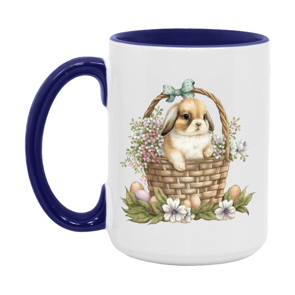 Easter Bunny Coffee Mug, Cute Bunny With Basket Easter Gift, Double-Sided 11Oz Or 15Oz White Ceramic Cup