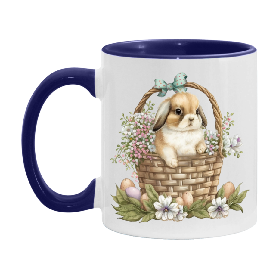 Easter Bunny Coffee Mug, Cute Bunny With Basket Easter Gift, Double-Sided 11Oz Or 15Oz White Ceramic Cup
