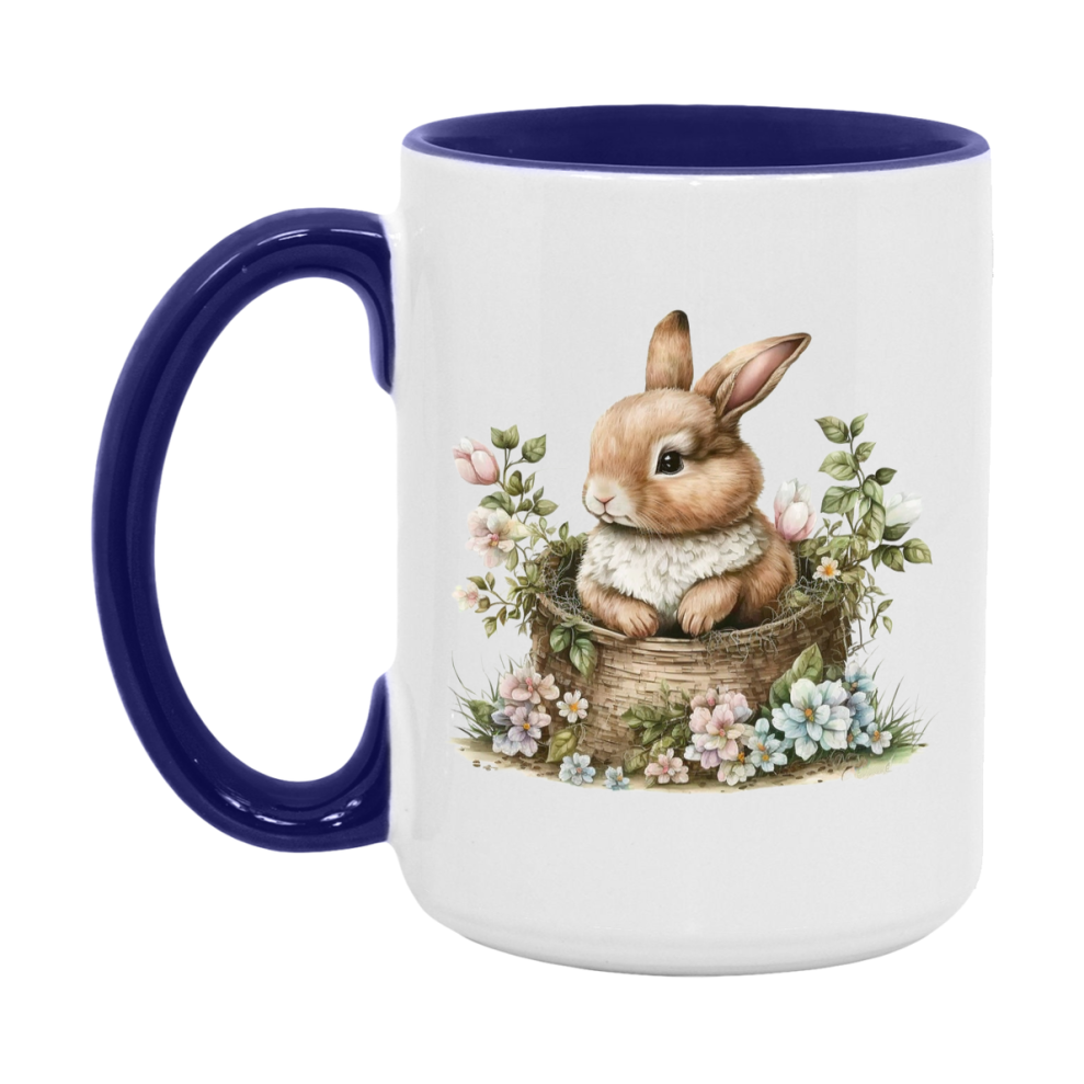 Easter Bunny Coffee Mug, Easter Basket Clipart Easter Gift, Double-Sided 11Oz Or 15Oz White Ceramic Cup