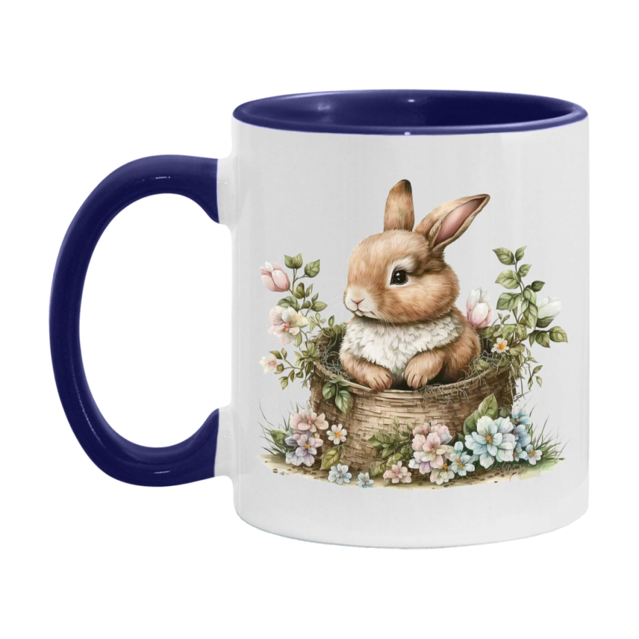 Easter Bunny Coffee Mug, Easter Basket Clipart Easter Gift, Double-Sided 11Oz Or 15Oz White Ceramic Cup