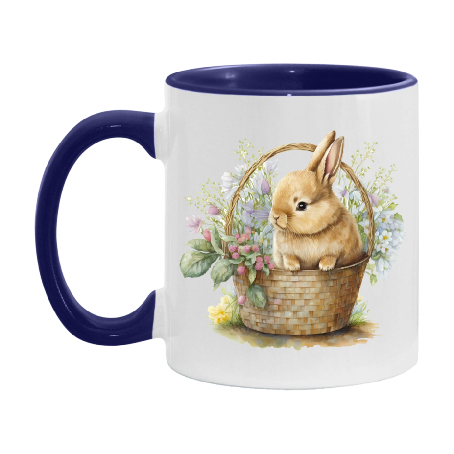 Easter Bunny Coffee Mug, Easter Bunny Basket Easter Gift, Double-Sided 11Oz Or 15Oz White Ceramic Cup
