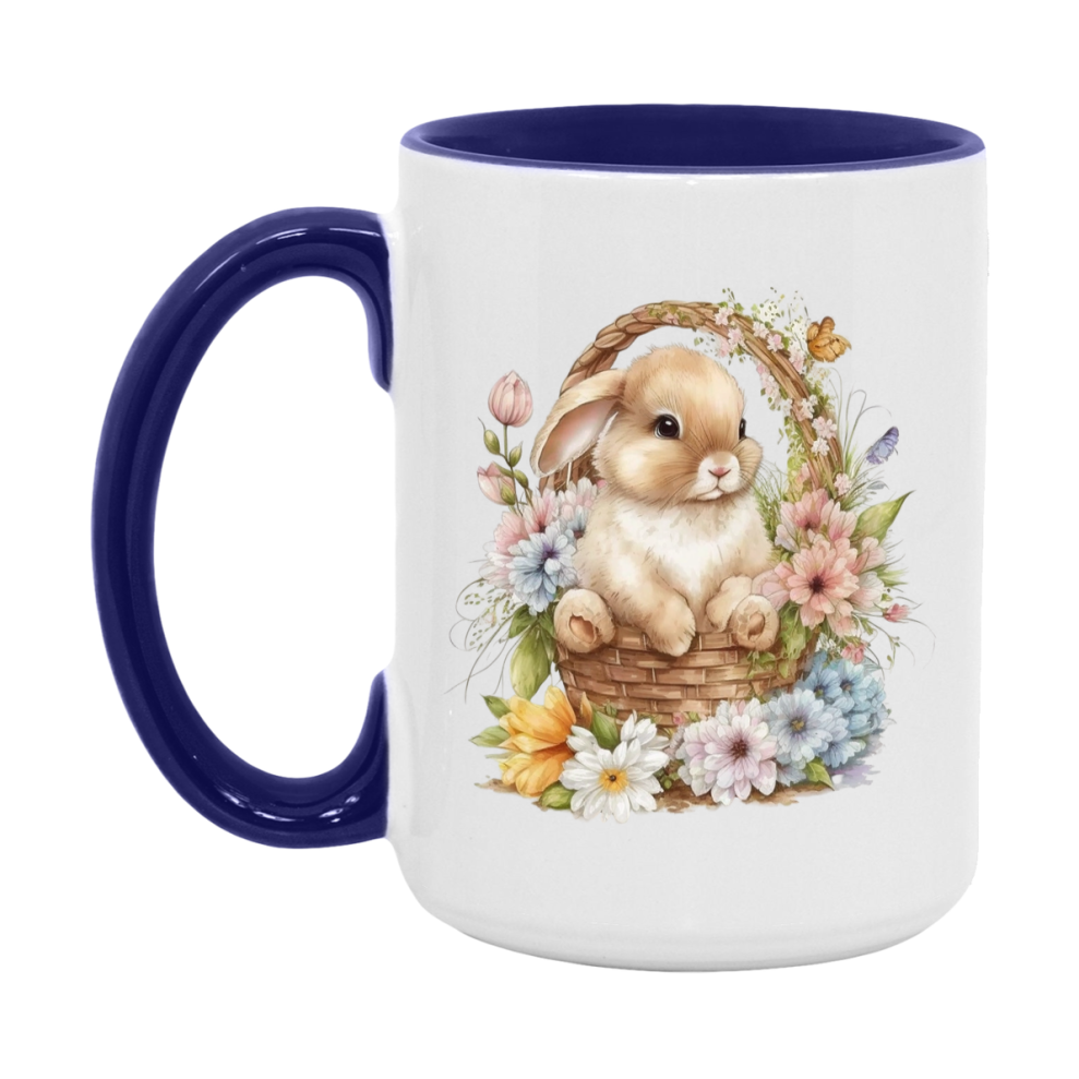 Easter Bunny Coffee Mug, Hoppy Easter Basket Easter Gift, Double-Sided 11Oz Or 15Oz White Ceramic Cup