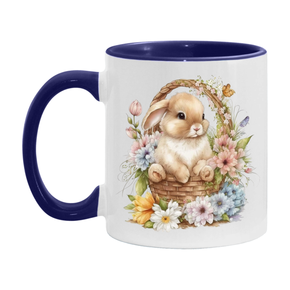 Easter Bunny Coffee Mug, Hoppy Easter Basket Easter Gift, Double-Sided 11Oz Or 15Oz White Ceramic Cup