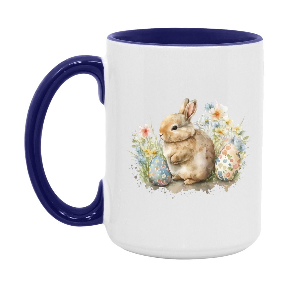 Easter Bunny Coffee Mug, Pastel Easter Eggs Desing Easter Gift, Double-Sided 11Oz Or 15Oz White Ceramic Cup