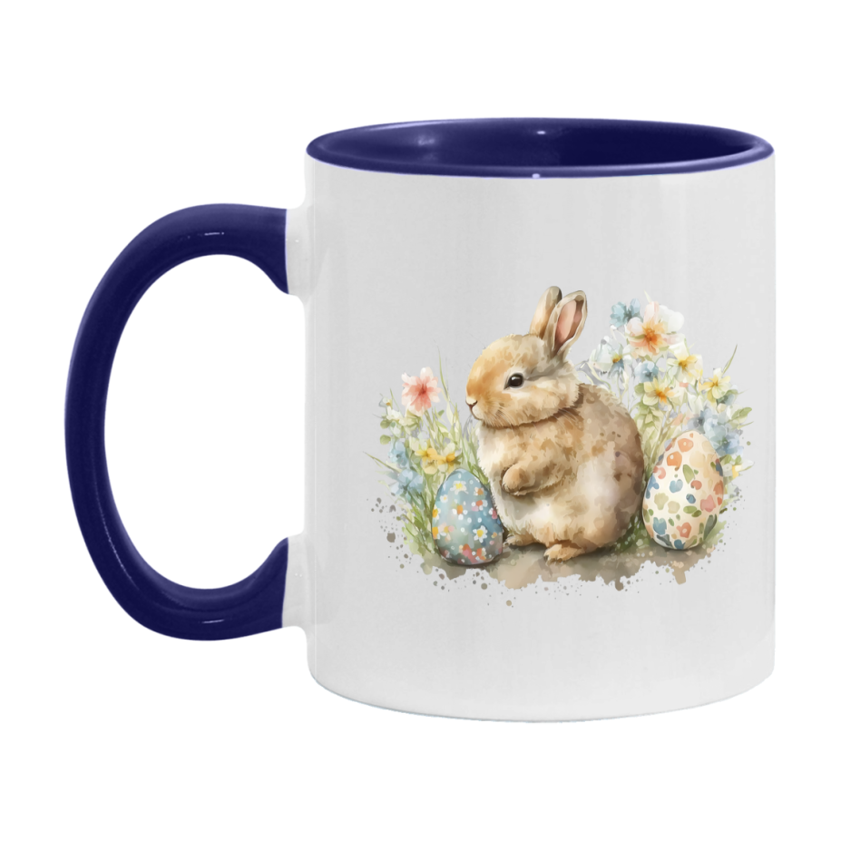 Easter Bunny Coffee Mug, Pastel Easter Eggs Desing Easter Gift, Double-Sided 11Oz Or 15Oz White Ceramic Cup