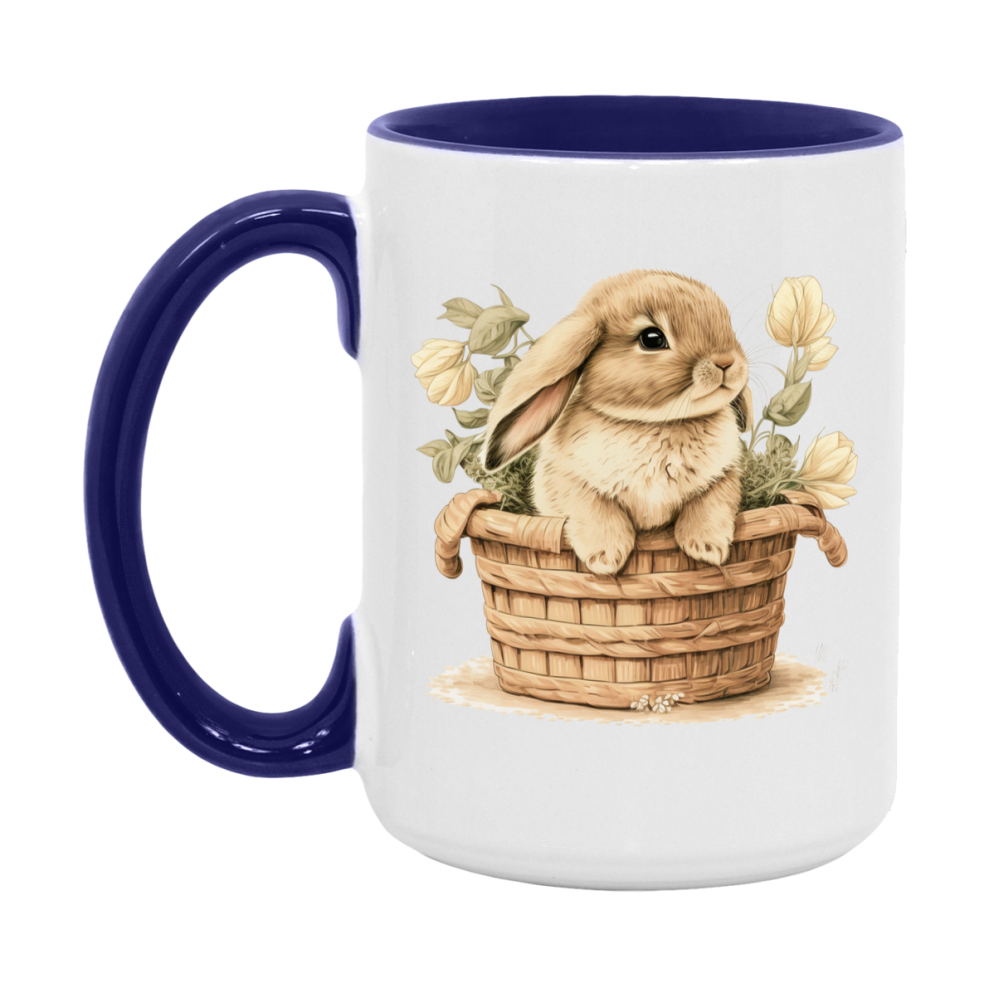 Easter Bunny Coffee Mug, Whimsical Bunny Basket Easter Gift, Double-Sided 11Oz Or 15Oz White Ceramic Cup