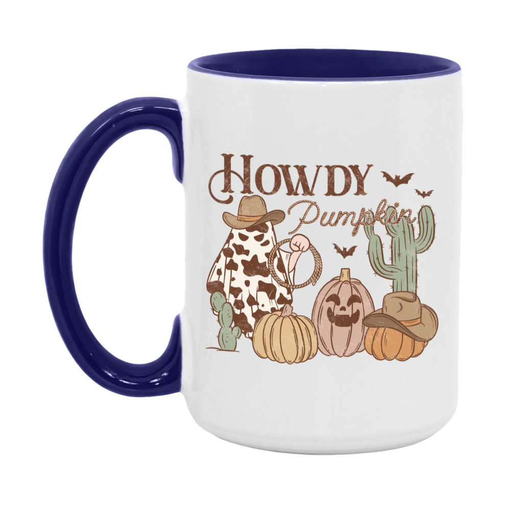 Western Halloween Mug, Cute Retro Western Halloween Coffee Cup, 11Oz Or 15Oz White Ceramic Mug