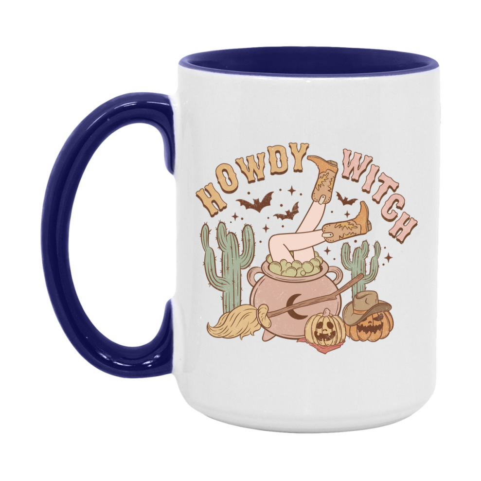 Western Halloween Mug, Cute Retro Western Halloween Coffee Cup, 11Oz Or 15Oz White Ceramic Mug
