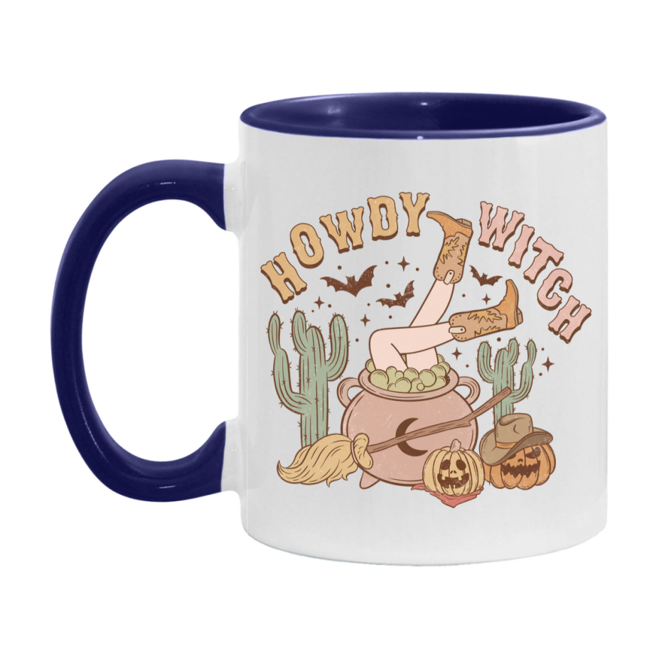 Western Halloween Mug, Cute Retro Western Halloween Coffee Cup, 11Oz Or 15Oz White Ceramic Mug