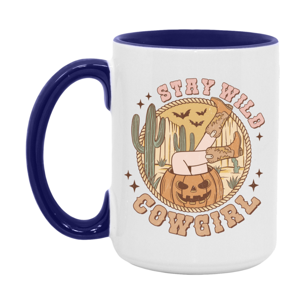 Western Halloween Mug, Cute Retro Western Halloween Coffee Cup, 11Oz Or 15Oz White Ceramic Mug