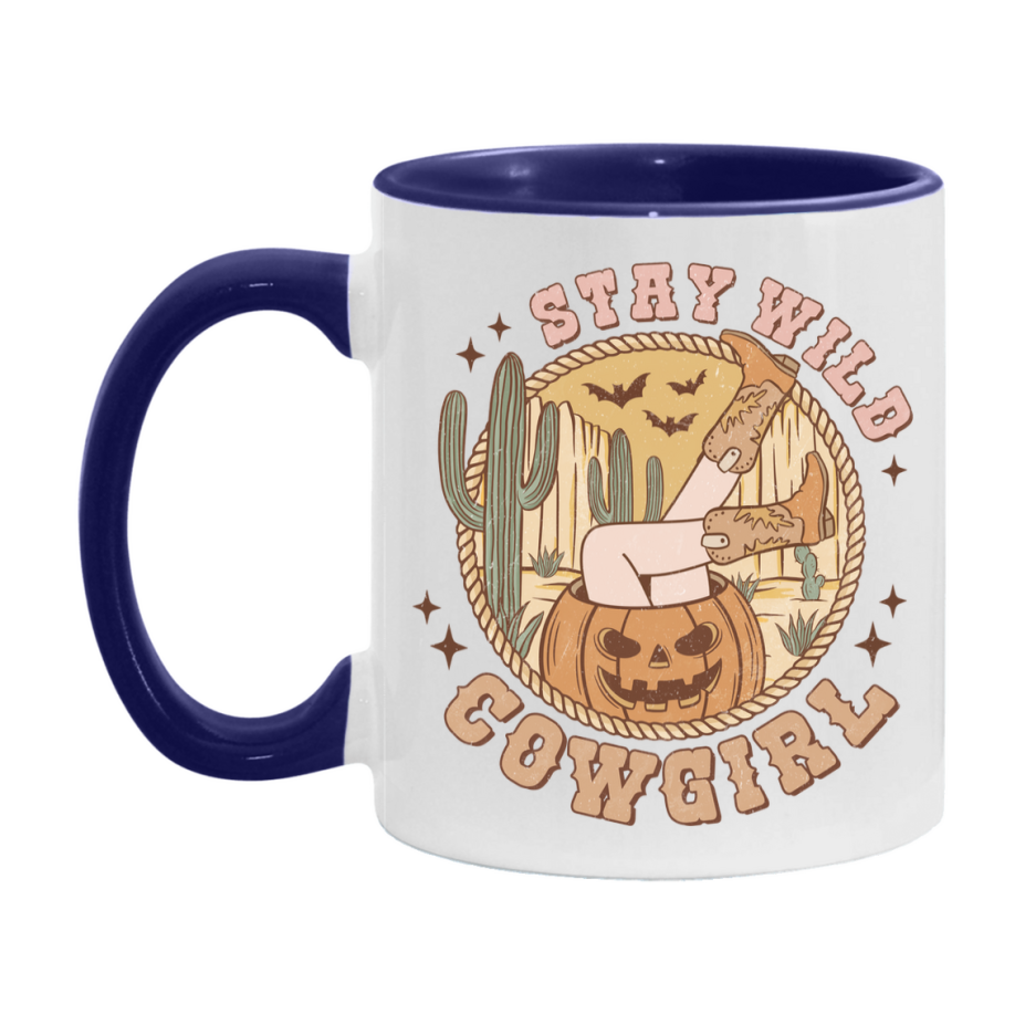 Western Halloween Mug, Cute Retro Western Halloween Coffee Cup, 11Oz Or 15Oz White Ceramic Mug