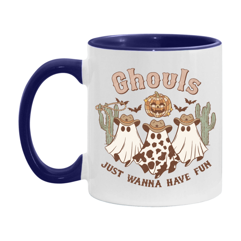 Western Halloween Mug, Cute Retro Western Halloween Coffee Cup, 11Oz Or 15Oz White Ceramic Mug
