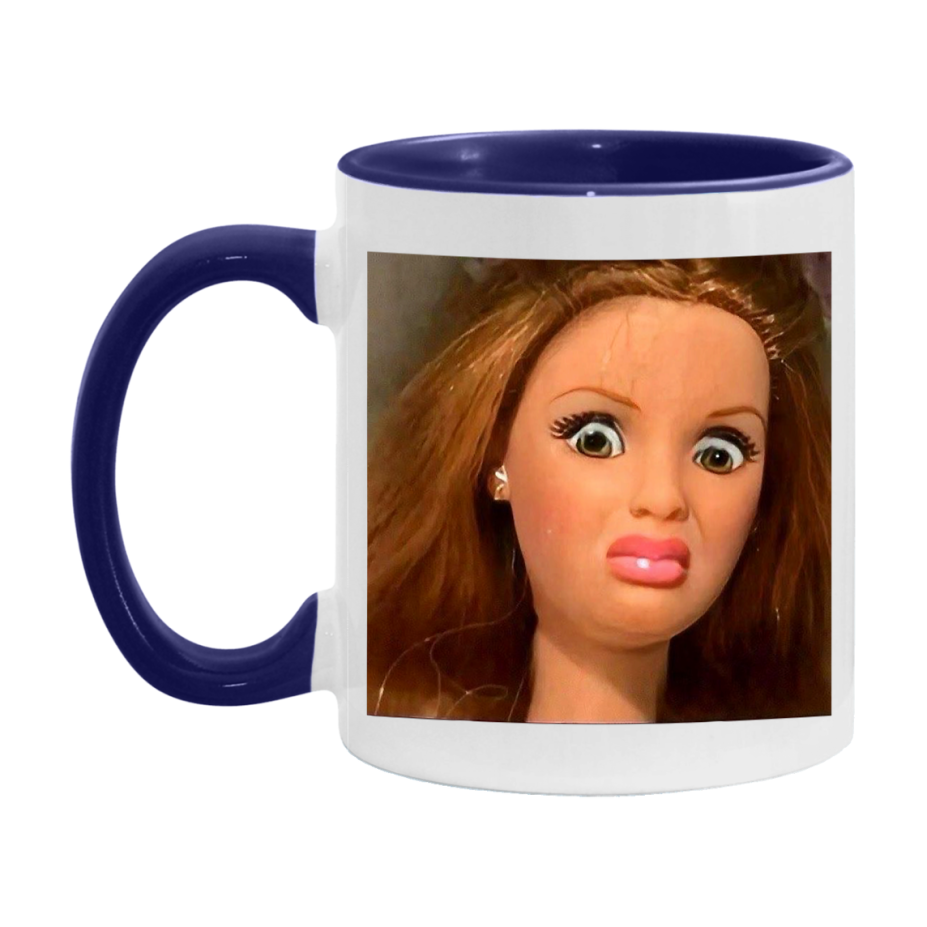 Disgusted Doll Face Mug, Funny Doll Face Meme Coffee Cup