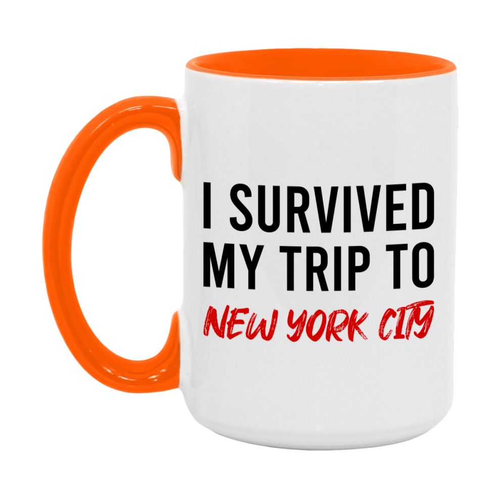 Funny Travel Mug – I Survived My Trip to New York New York City, 11oz or 15oz White Ceramic Coffee Mug, Novelty Travel Gift