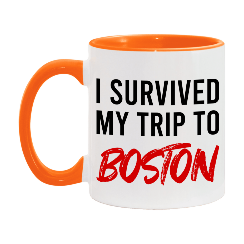 Funny Travel Mug – I Survived My Trip to Boston, 11oz or 15oz White Ceramic Coffee Mug, Novelty Travel Gift