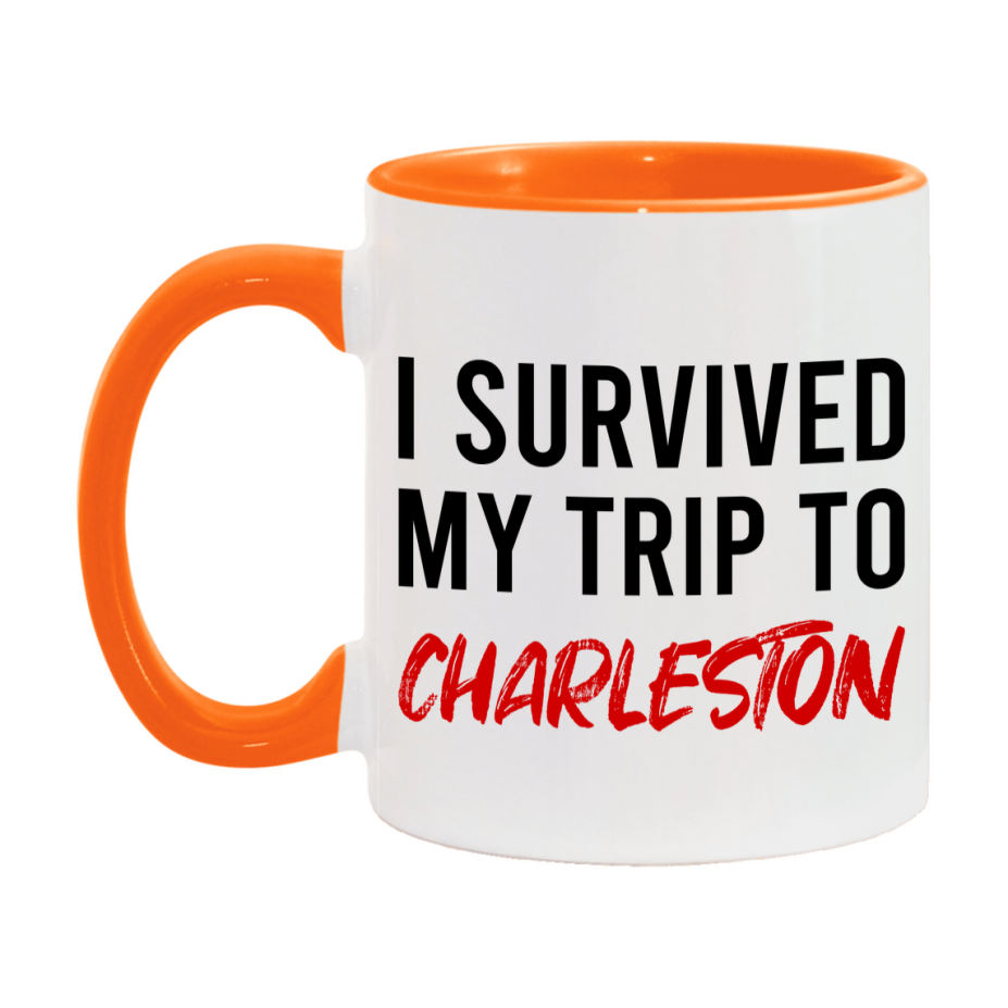 Funny Travel Mug – I Survived My Trip to Charleston, 11oz or 15oz White Ceramic Coffee Mug, Novelty Travel Gift