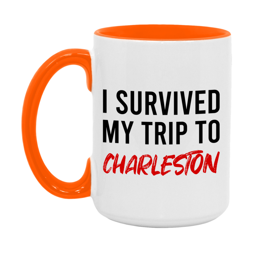 Funny Travel Mug – I Survived My Trip to Charleston, 11oz or 15oz White Ceramic Coffee Mug, Novelty Travel Gift