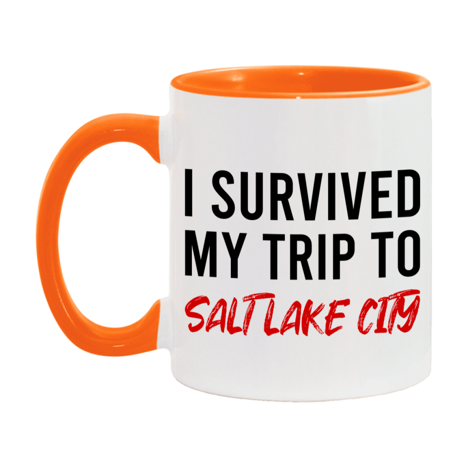 Funny Travel Mug – I Survived My Trip to Salt Lake Salt Lake City, 11oz or 15oz White Ceramic Coffee Mug, Novelty Travel Gift
