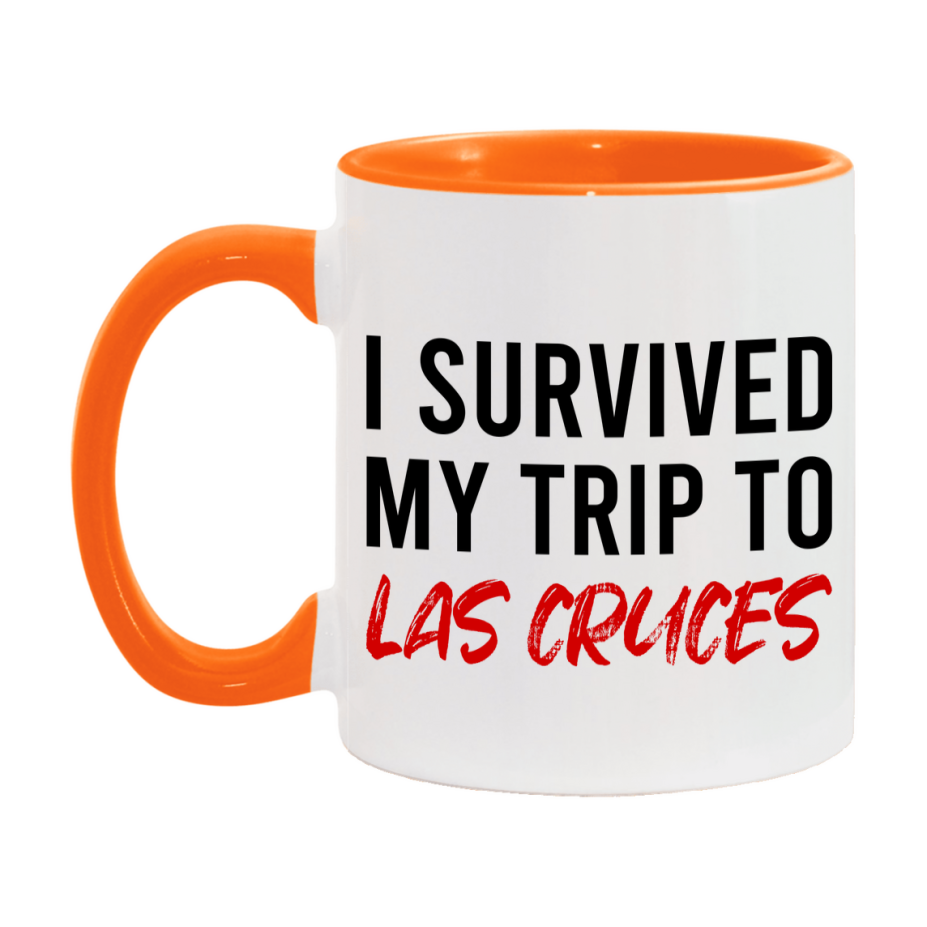 Funny Travel Mug – I Survived My Trip to Las Cruces, 11oz or 15oz White Ceramic Coffee Mug, Novelty Travel Gift