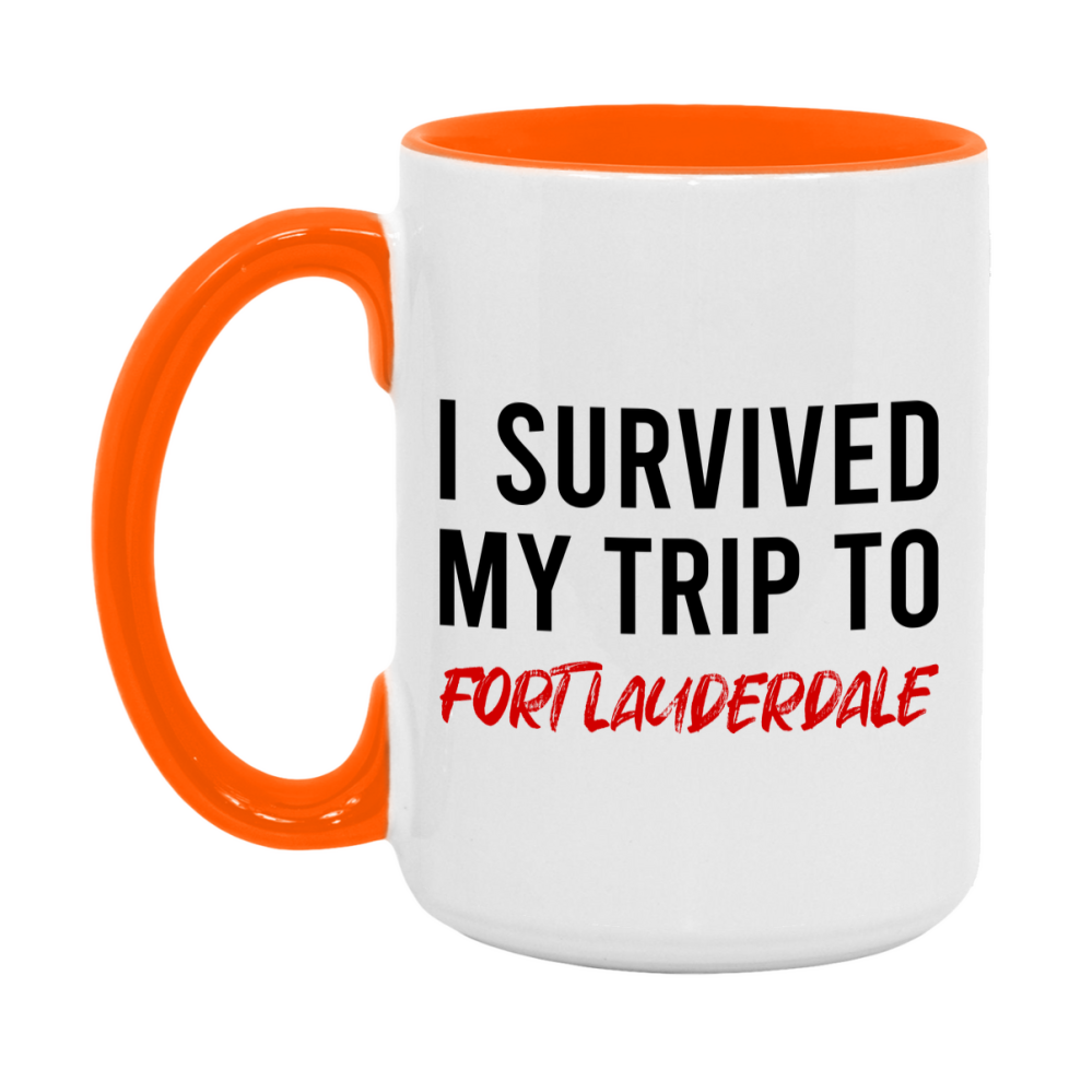 Funny Travel Mug – I Survived My Trip to Fort Lauderdale, 11oz or 15oz White Ceramic Coffee Mug, Novelty Travel Gift