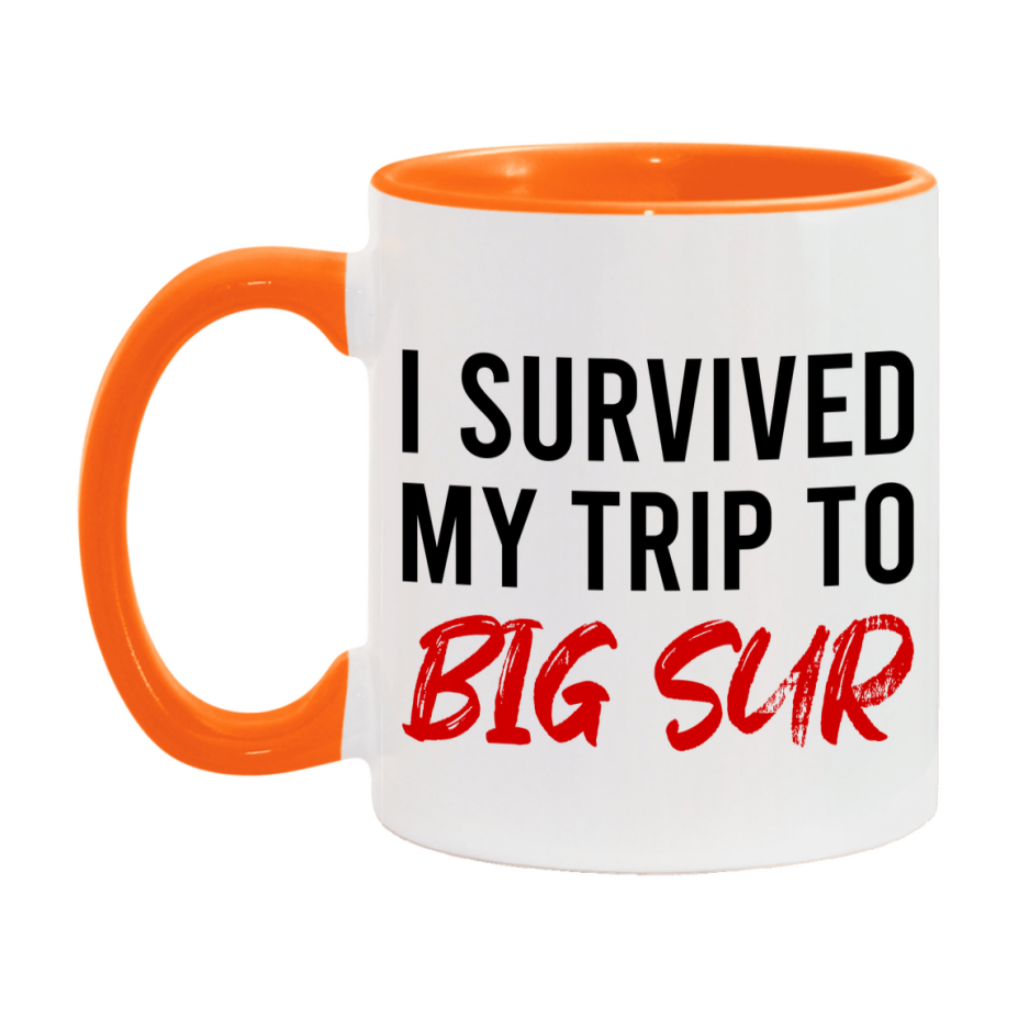 Funny Travel Mug – I Survived My Trip to Big Sur, 11oz or 15oz White Ceramic Coffee Mug, Novelty Travel Gift