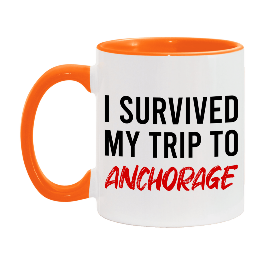 Funny Travel Mug – I Survived My Trip to Anchorage, 11oz or 15oz White Ceramic Coffee Mug, Novelty Travel Gift