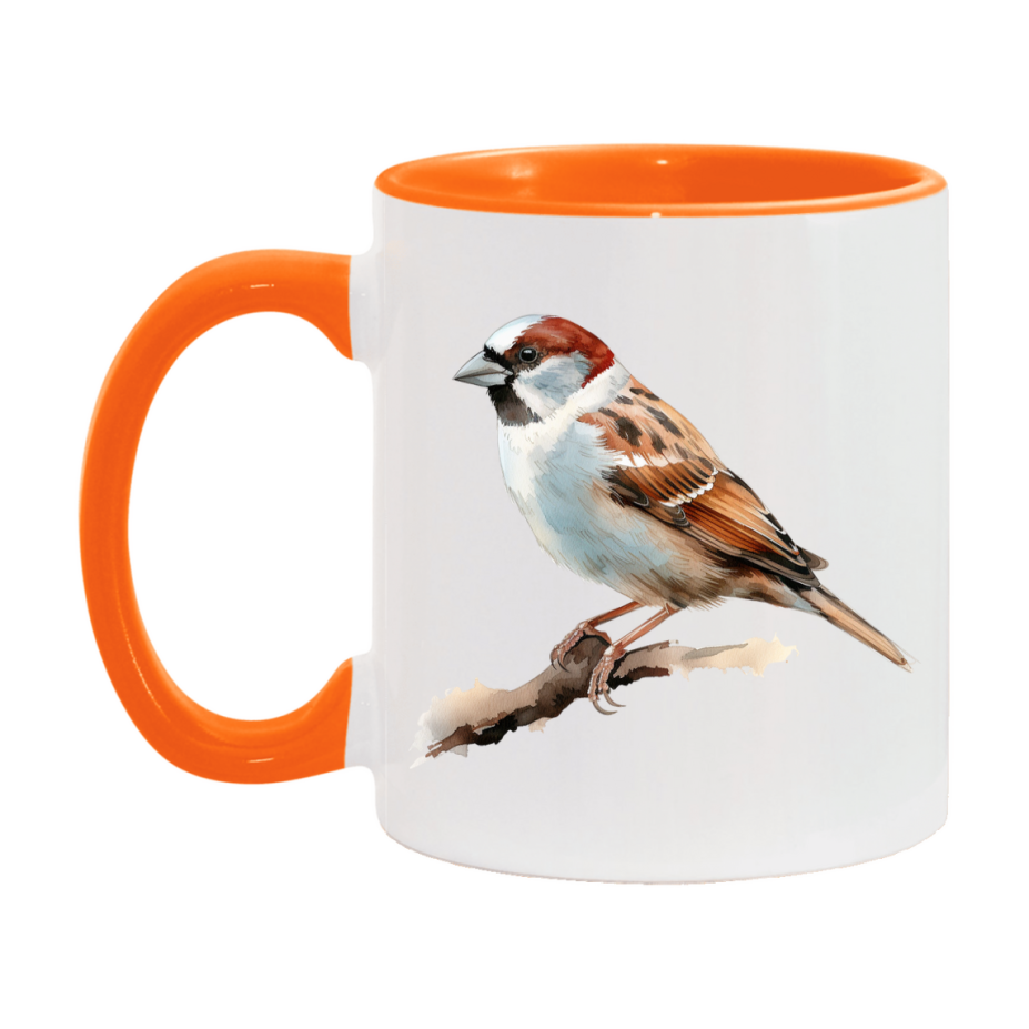 Bird Watching Mug, House Sparrow Song Bird Mug, 11oz or 15oz White Ceramic Coffee Mug Gift for Bird Watchers