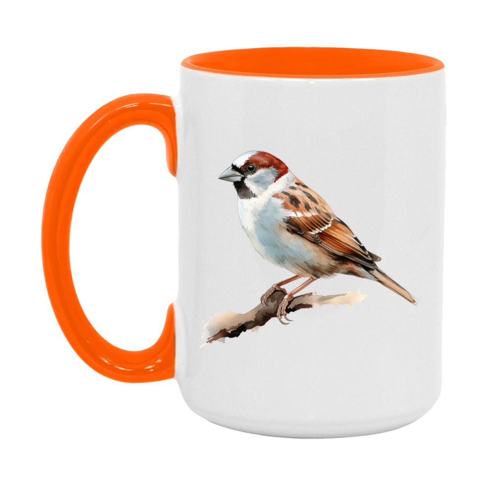 Bird Watching Mug, House Sparrow Song Bird Mug, 11oz or 15oz White Ceramic Coffee Mug Gift for Bird Watchers