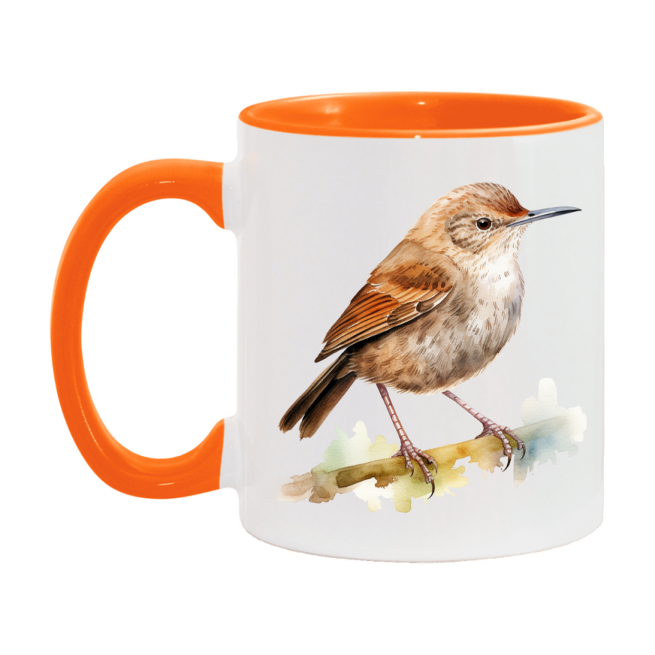 Bird Watching Mug, House Wren Song Bird Mug, 11oz or 15oz White Ceramic Coffee Mug Gift for Bird Watchers