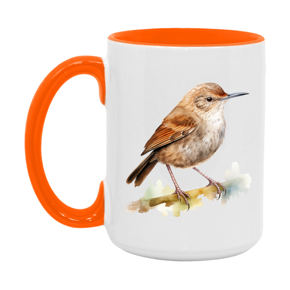 Bird Watching Mug, House Wren Song Bird Mug, 11oz or 15oz White Ceramic Coffee Mug Gift for Bird Watchers