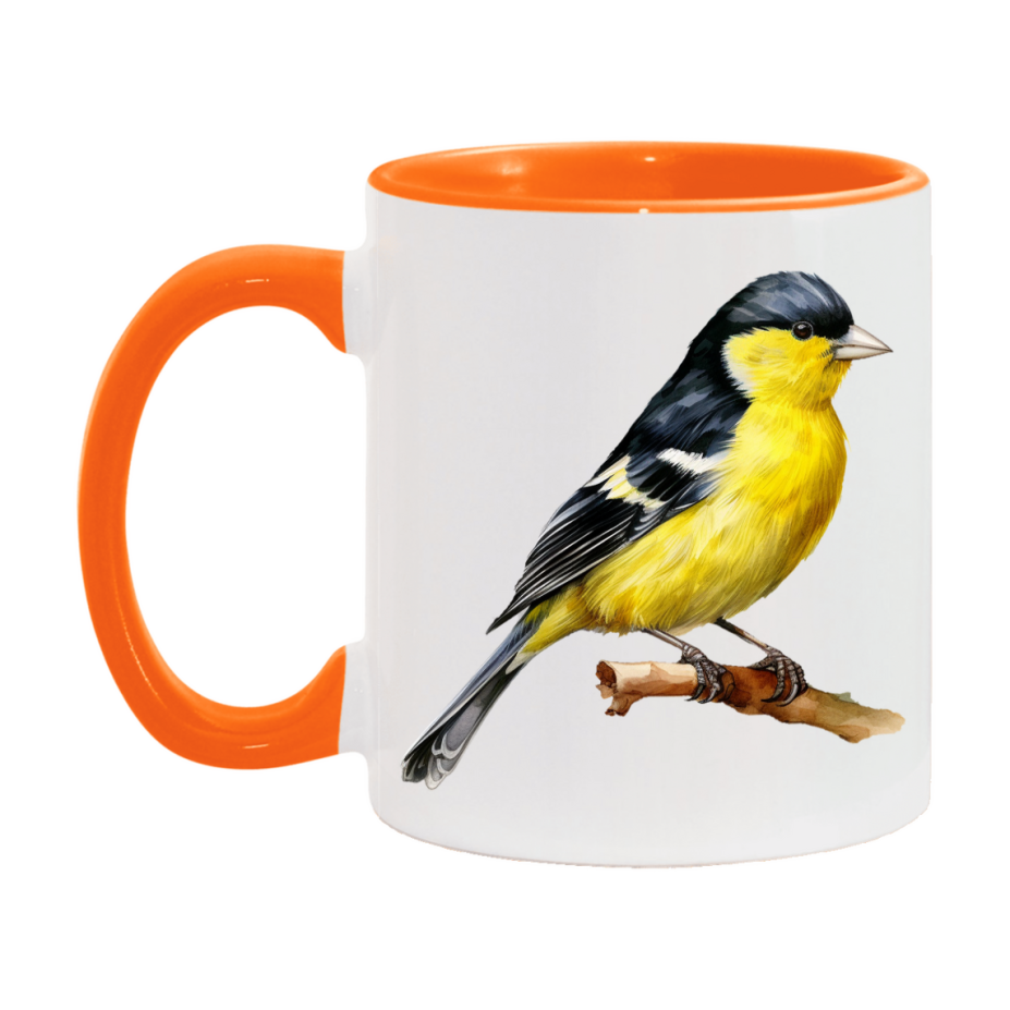 Bird Watching Mug, Lesser Goldfinch Song Bird Mug, 11oz or 15oz White Ceramic Coffee Mug Gift for Bird Watchers