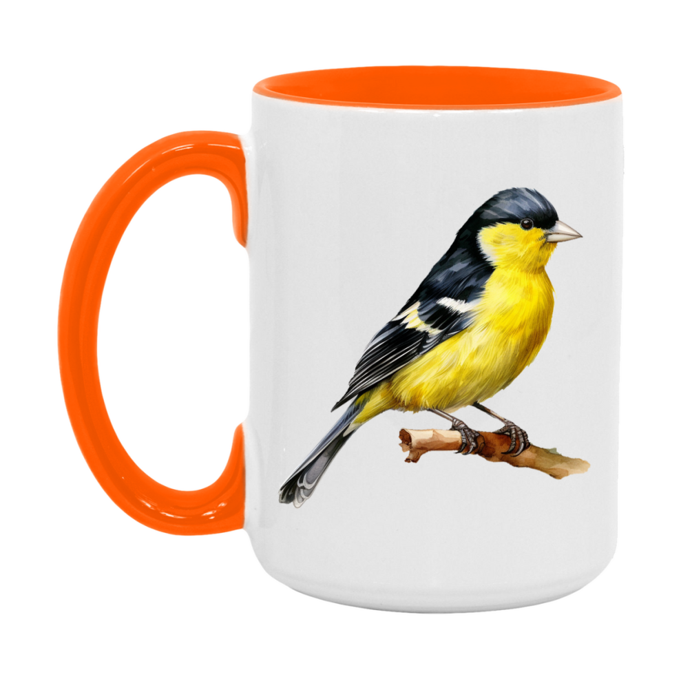 Bird Watching Mug, Lesser Goldfinch Song Bird Mug, 11oz or 15oz White Ceramic Coffee Mug Gift for Bird Watchers