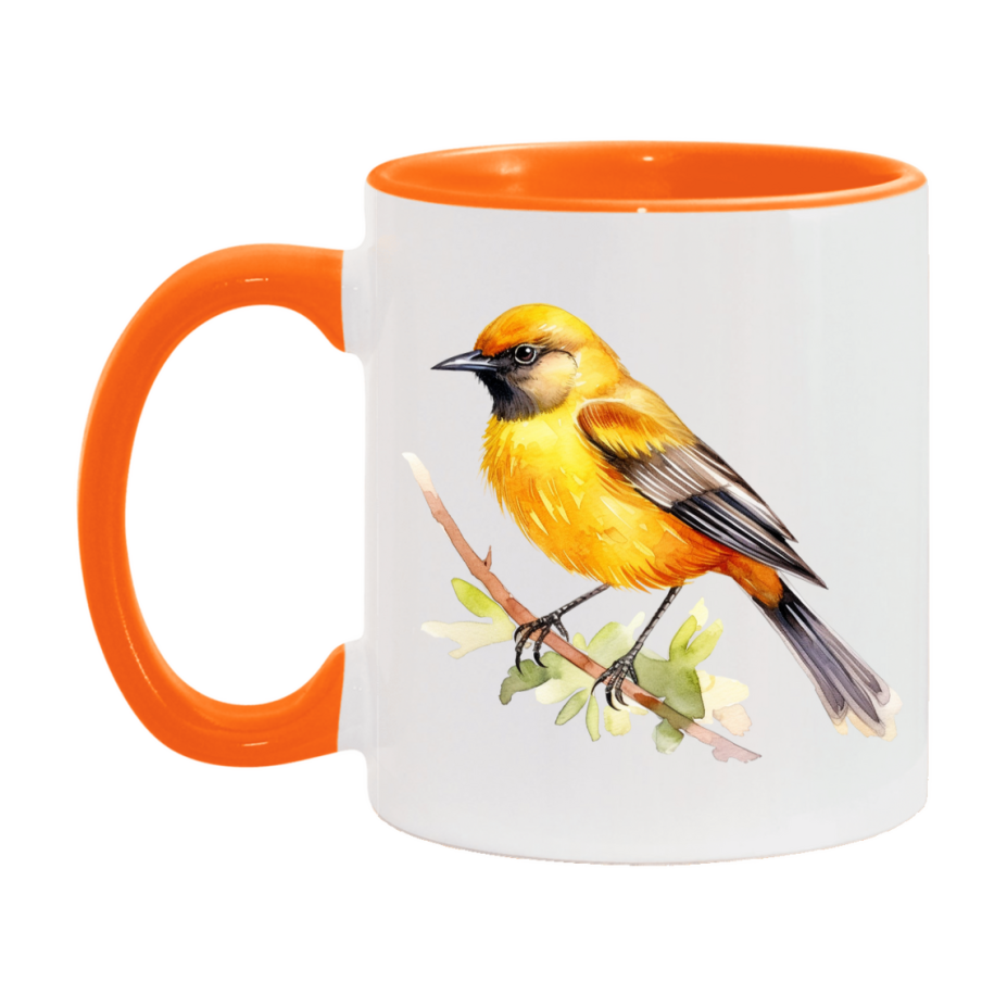 Bird Watching Mug, Orchard Oriole Song Bird Mug, 11oz or 15oz White Ceramic Coffee Mug Gift for Bird Watchers