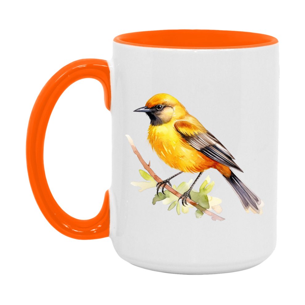 Bird Watching Mug, Orchard Oriole Song Bird Mug, 11oz or 15oz White Ceramic Coffee Mug Gift for Bird Watchers