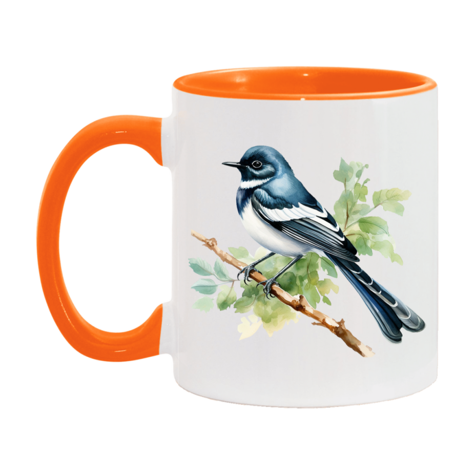 Bird Watching Mug, Oriental Magpie Robin Song Bird Mug, 11oz or 15oz White Ceramic Coffee Mug Gift for Bird Watchers