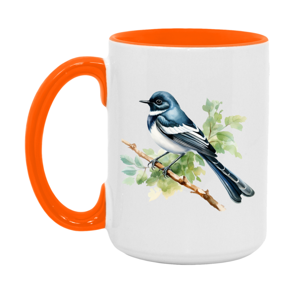 Bird Watching Mug, Oriental Magpie Robin Song Bird Mug, 11oz or 15oz White Ceramic Coffee Mug Gift for Bird Watchers