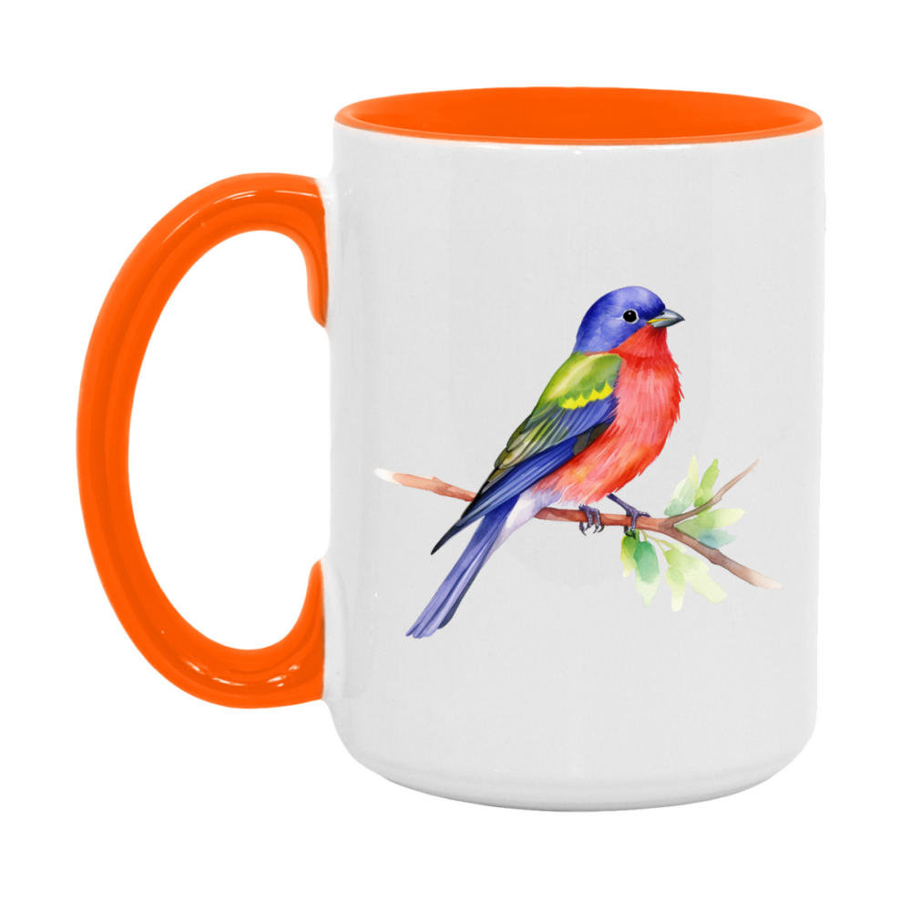 Bird Watching Mug, Painted Bunting Song Bird Mug, 11oz or 15oz White Ceramic Coffee Mug Gift for Bird Watchers