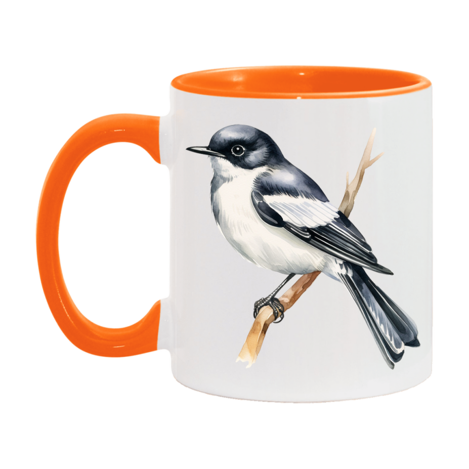 Bird Watching Mug, Pied Flycatcher Song Bird Mug, 11oz or 15oz White Ceramic Coffee Mug Gift for Bird Watchers