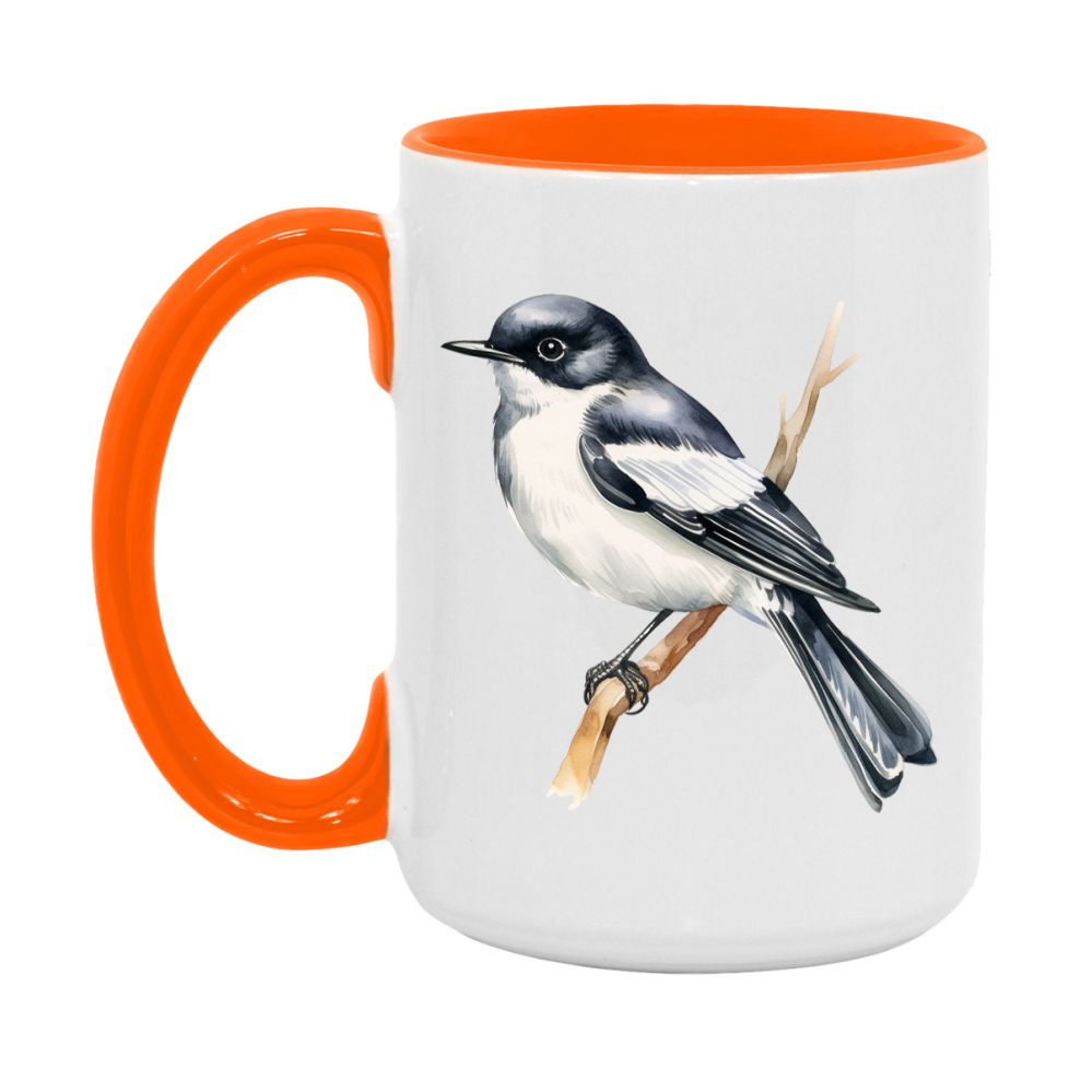 Bird Watching Mug, Pied Flycatcher Song Bird Mug, 11oz or 15oz White Ceramic Coffee Mug Gift for Bird Watchers